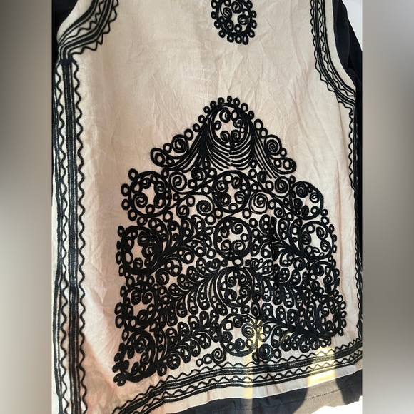 Free People XS black white embroidered zip front collared field jacket boho - Picture 9 of 15